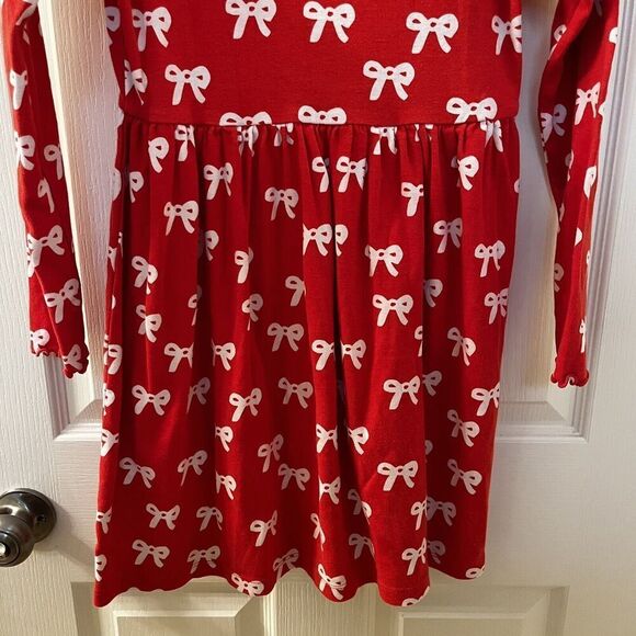 Hanna Andersson Bow Holiday Rib Dress Tangy Red 100% Cotton Girls Size 140 US 10 - Picture 13 of 14